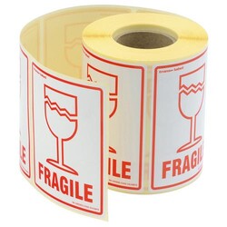 Glass roll fragile labels